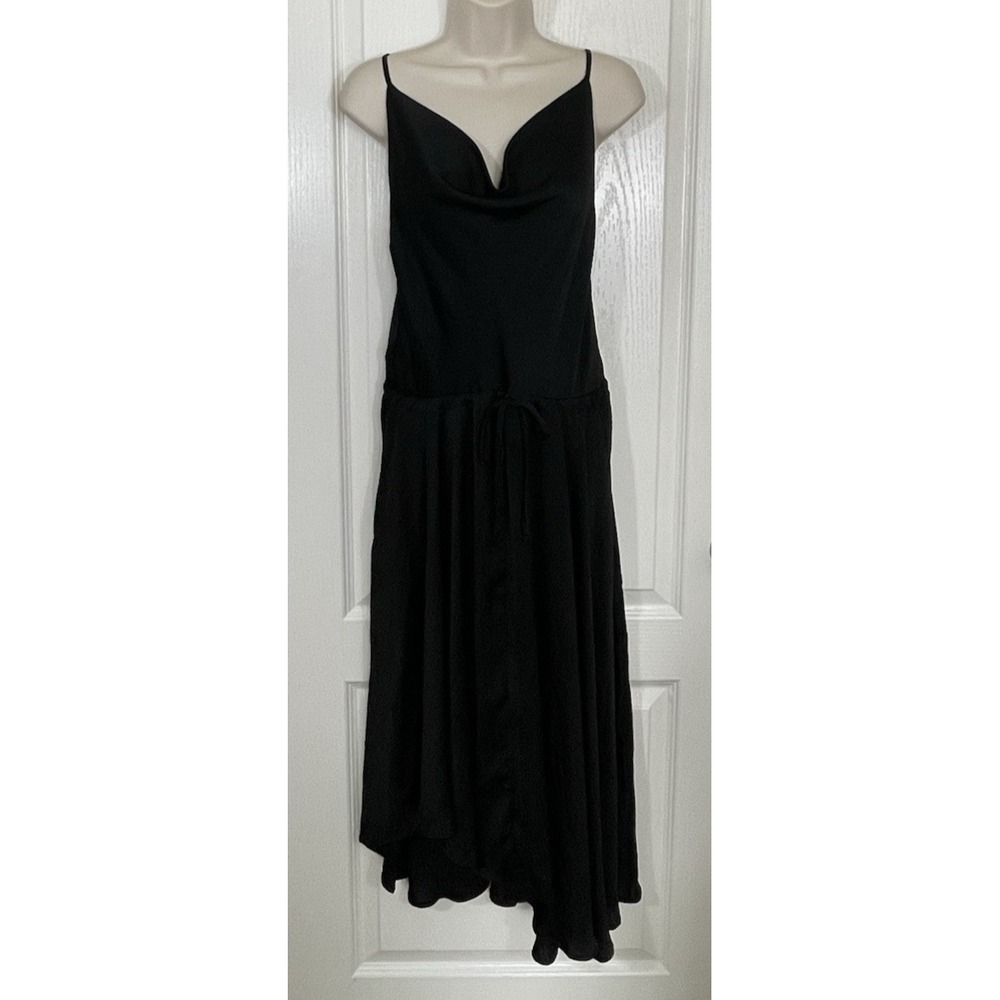 Main Strip Midi Slip Dress Small Black Cowl Neck Asymmetric Hem Whimsigoth Fairy